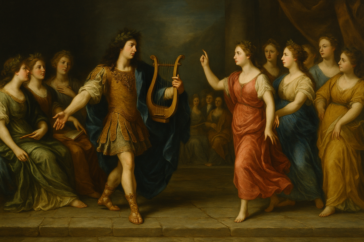 Орфей среди муз и дерзких Пиерид.