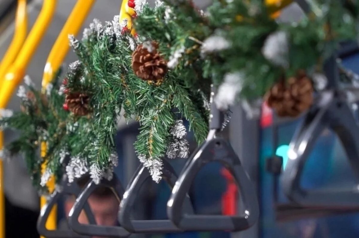    По Ханты-Мансийску проехал новогодний автобус с Дедом Морозом