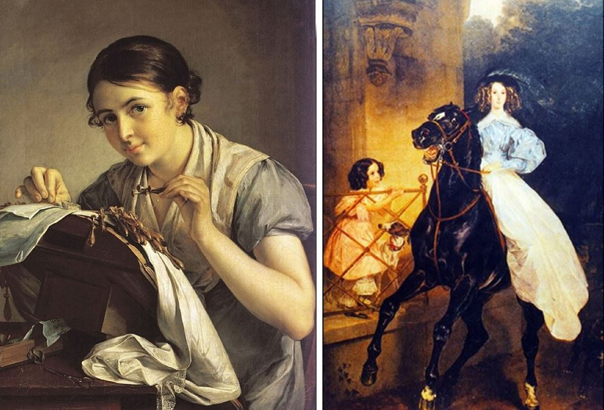                   «Кружевница» В.Т.Тропинин.                                     «Всадница» К.П.Брюллов