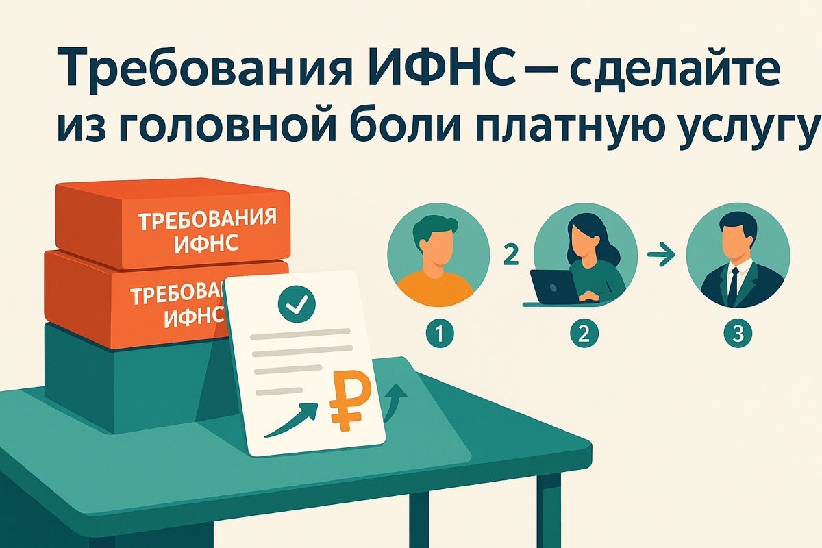 Если у вас 30–50 клиентов на обслуживании, требования ИФНС — это поток. Клиенту нужен “профессиональный ответ”, сроки горят, а юридические нюансы — не про бухучёт. Решение: подключить налоговых юристов на аутсорсе и закрывать требования/жалобы как услугу вашей бухгалтерии.