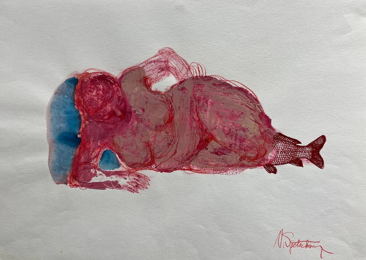 Русалочка. 42 х 60 см. Бумага, акрил, смешанная техника