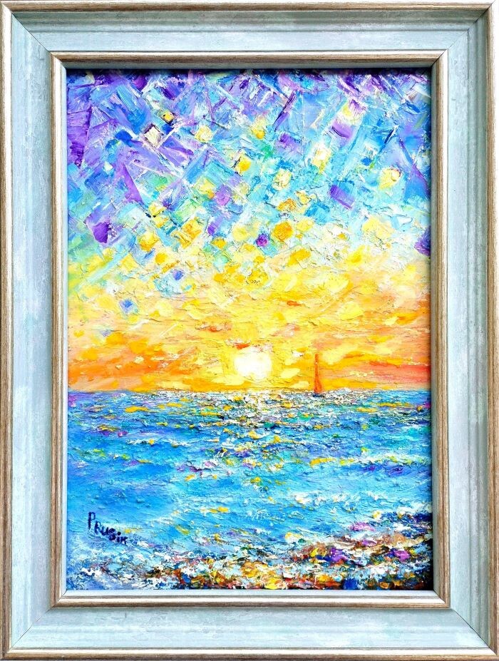 авторская картина Живые звуки моря в раме 25х19 см, художник Любовь Прусик