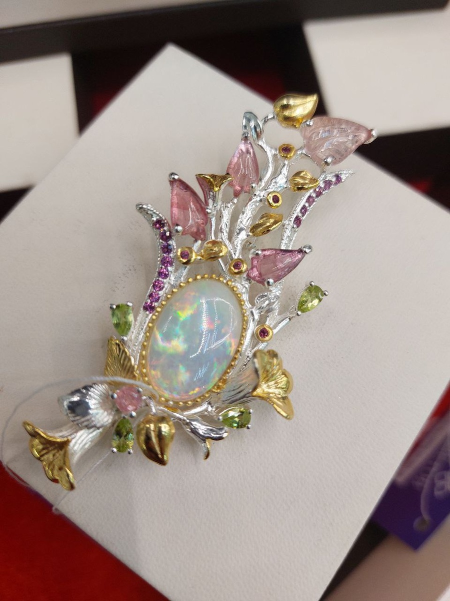 Брошь-кулон с опалом, серебро