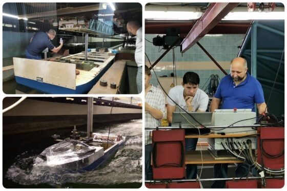     Модельные испытания сейнера проекта 04130 в опытовом бассейне / Фото: Форсс Технологии