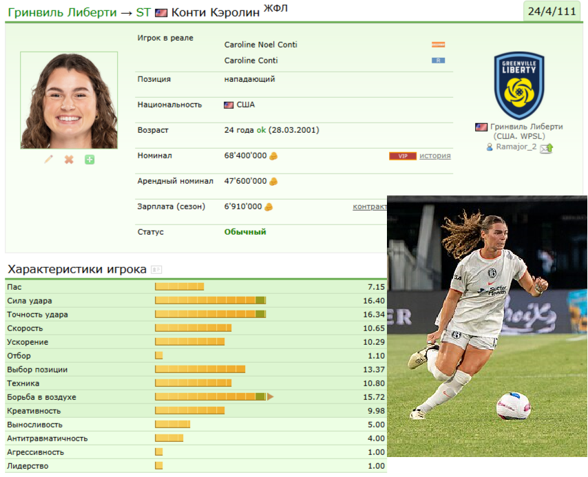 карточка виртуального игрока