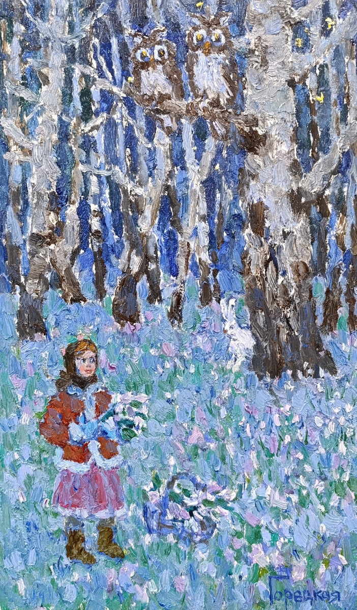 Полина Горецкая «Подснежники» 2025 картон, масло 50х30