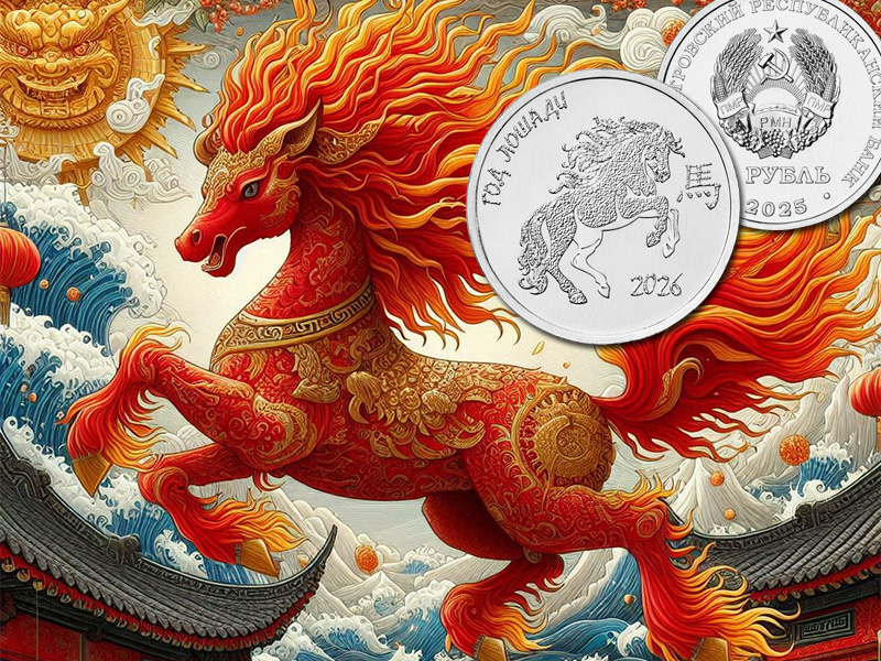 Монета Приднестровья 1 рубль 2025 «Год Лошади» серии «Китайский гороскоп»
