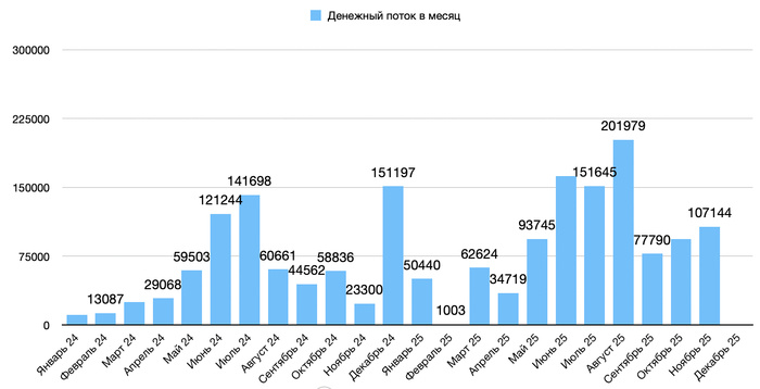 Денежный поток с Января 2024 по Ноябрь 2025 включительно