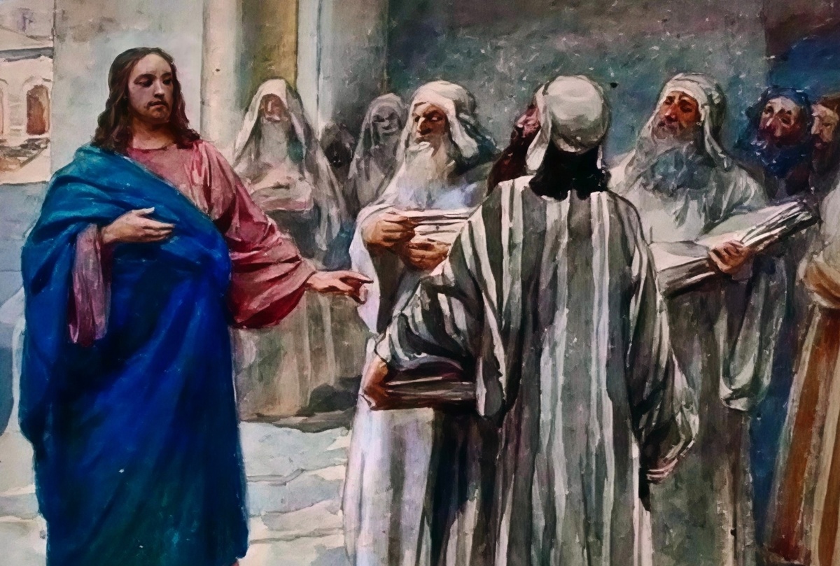 Христос беседует с фарисеями. Художник: Клавдий Лебедев.