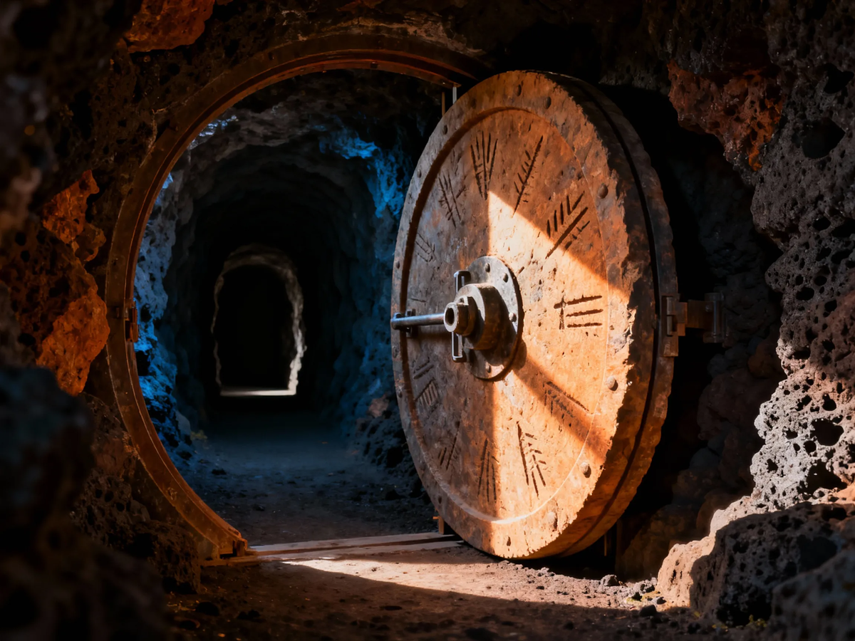 Эта каменная глыба — не просто дверь. Это инженерный ответ на вопрос о выживании: можно ли закатить вход в свой дом, как дверцу в сейф, и переждать апокалипсис в полной автономии.