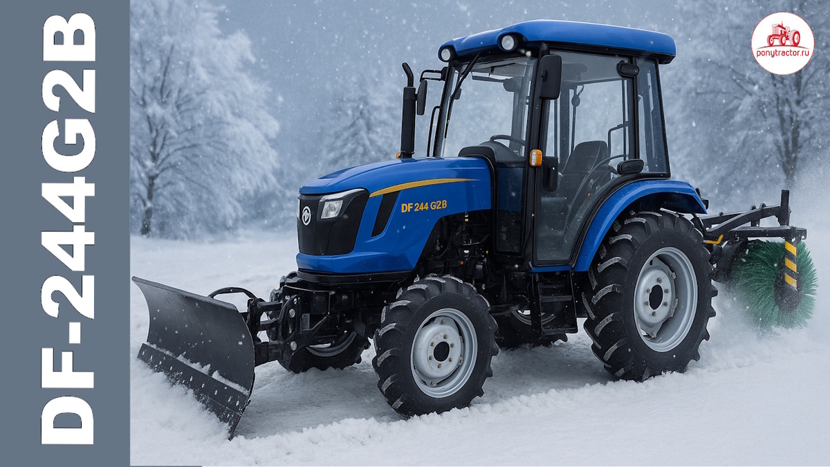 Коммунально-уборочная машина на базе мини-трактора Dongfeng DF-244G2B с кабиной. Коллаж автора.