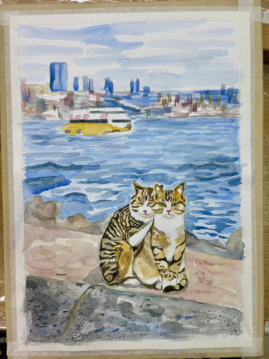 Стамбульские котики, моя картина акварелью октябрь 2025