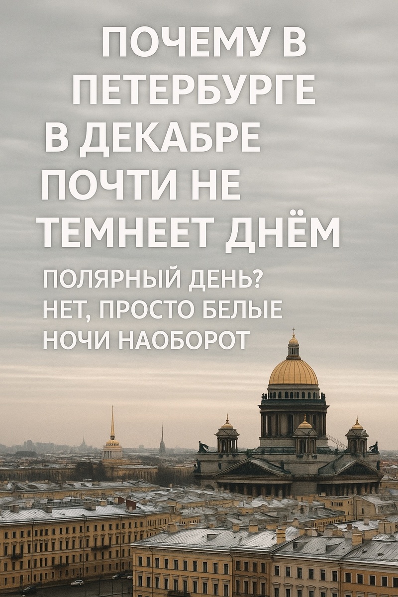 🌚 Факт: почему в Петербурге в декабре почти не темнеет днём (и это не белые ночи)