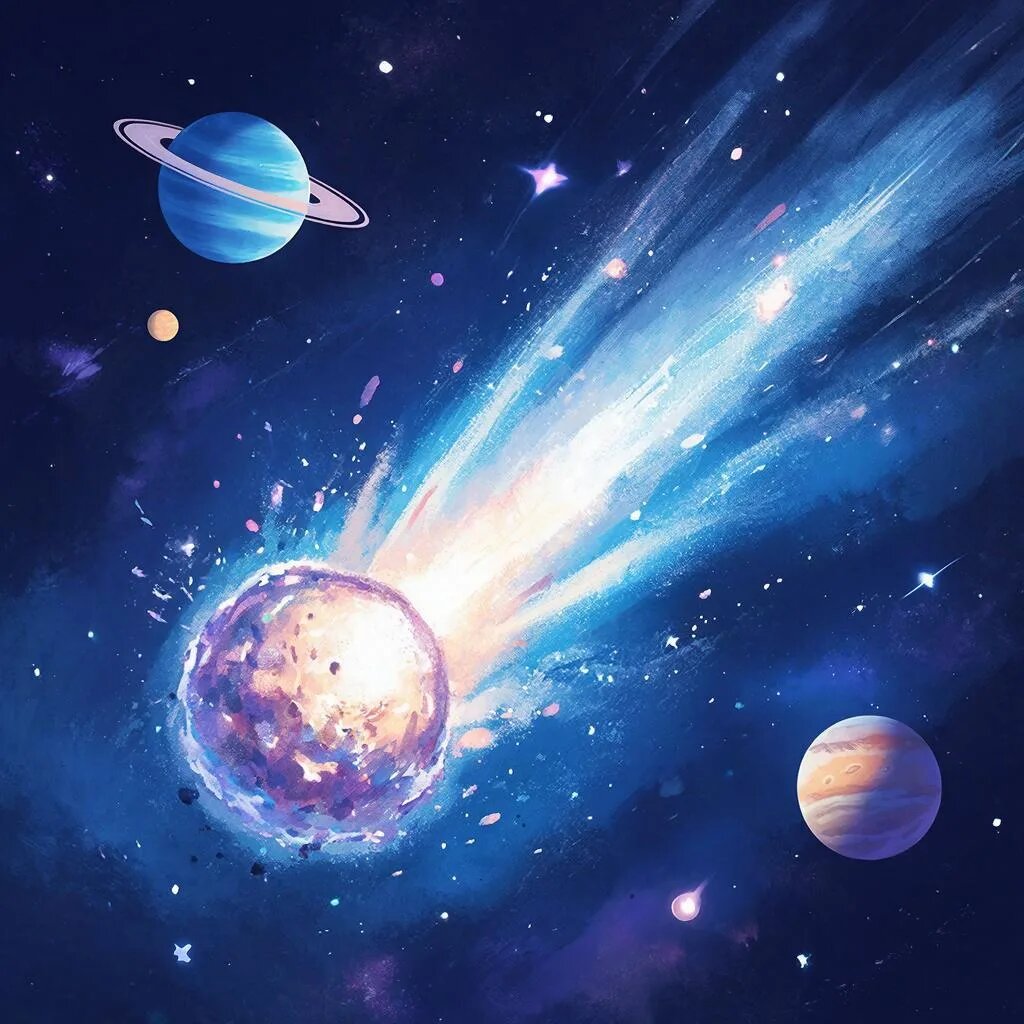 Комета. Иллюстрация сгенерирована нейросетью