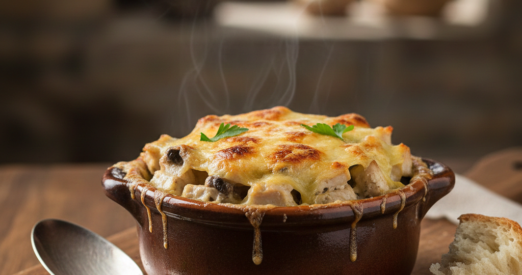 Жульен с курицей и грибами в духовке.