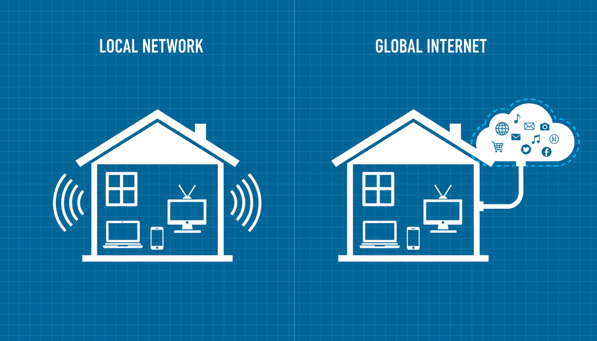 Схема: Wi-Fi — связь внутри дома. Интернет — связь роутера с внешним миром.