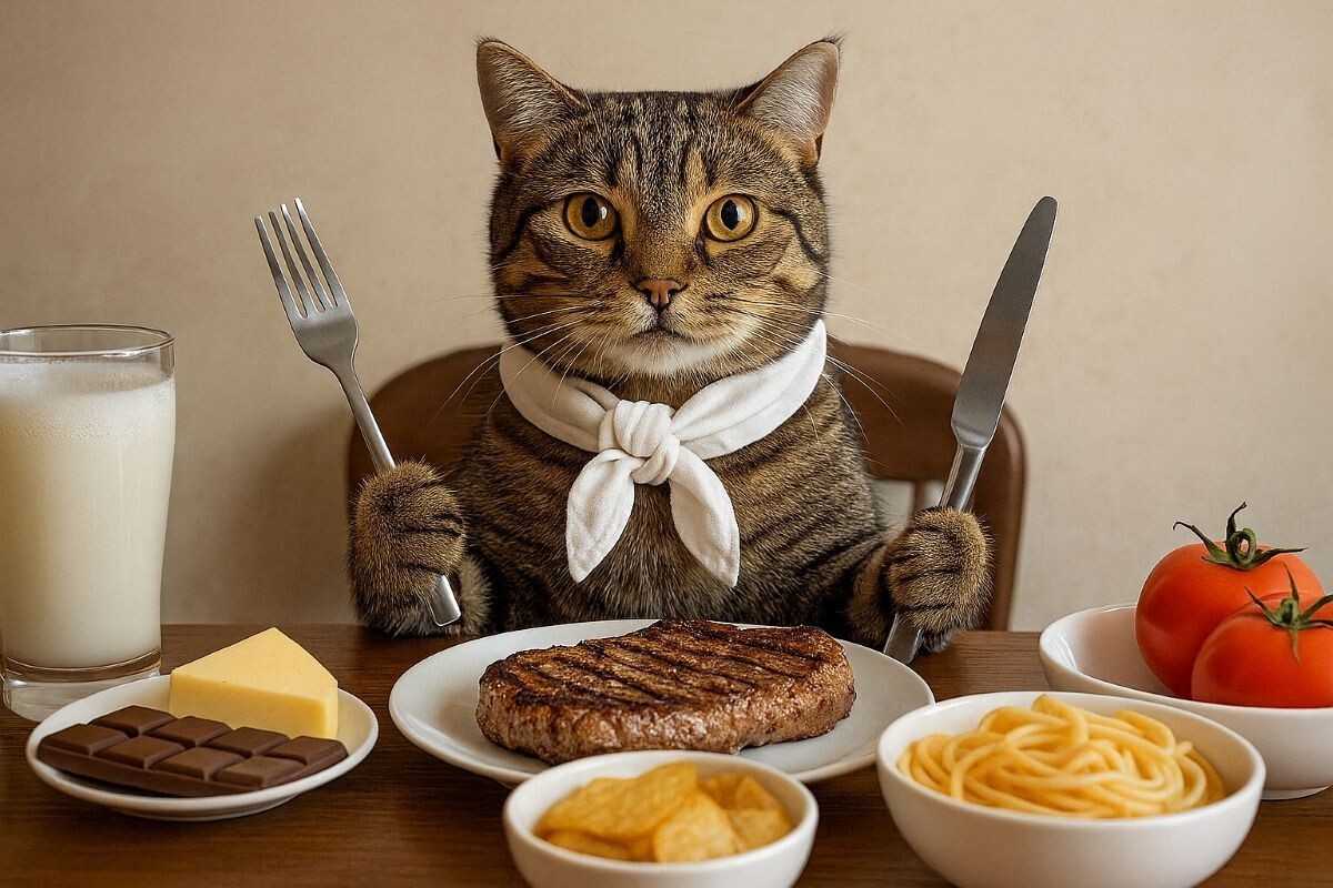 Даже если питомец считает, что его место — за вашим столом, придется убедить его, что он ошибается. Источник: нейросеть📷
