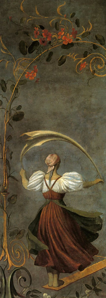 Алексей Венецианов, "Крестьянская девушка на качелях",Фрагмент декоративного панно. Государственный русский музей 