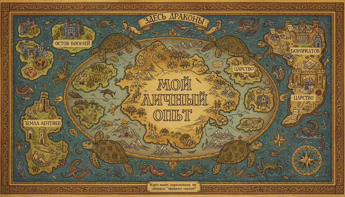 Это карта мира, нарисованная по лекалам "здравого смысла"