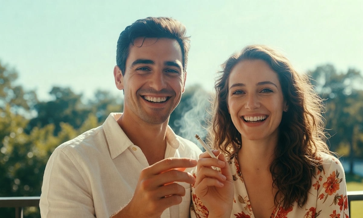 Я на балконе с женой, мы вдвоём держим одну сигарету, улыбаемся как идиоты