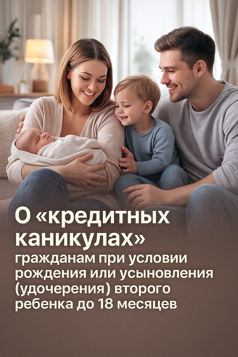 О «кредитных каникулах» гражданам при условии рождения или усыновления (удочерения) второго ребенка до 18 месяцев