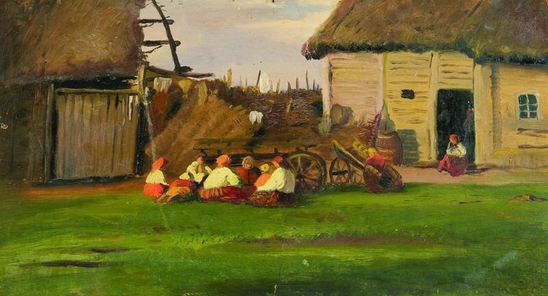 А.А.Бучкури́. У деревенской хаты. Этюд. 1890-е. Воронежский областной художественный музей им. Крамского.