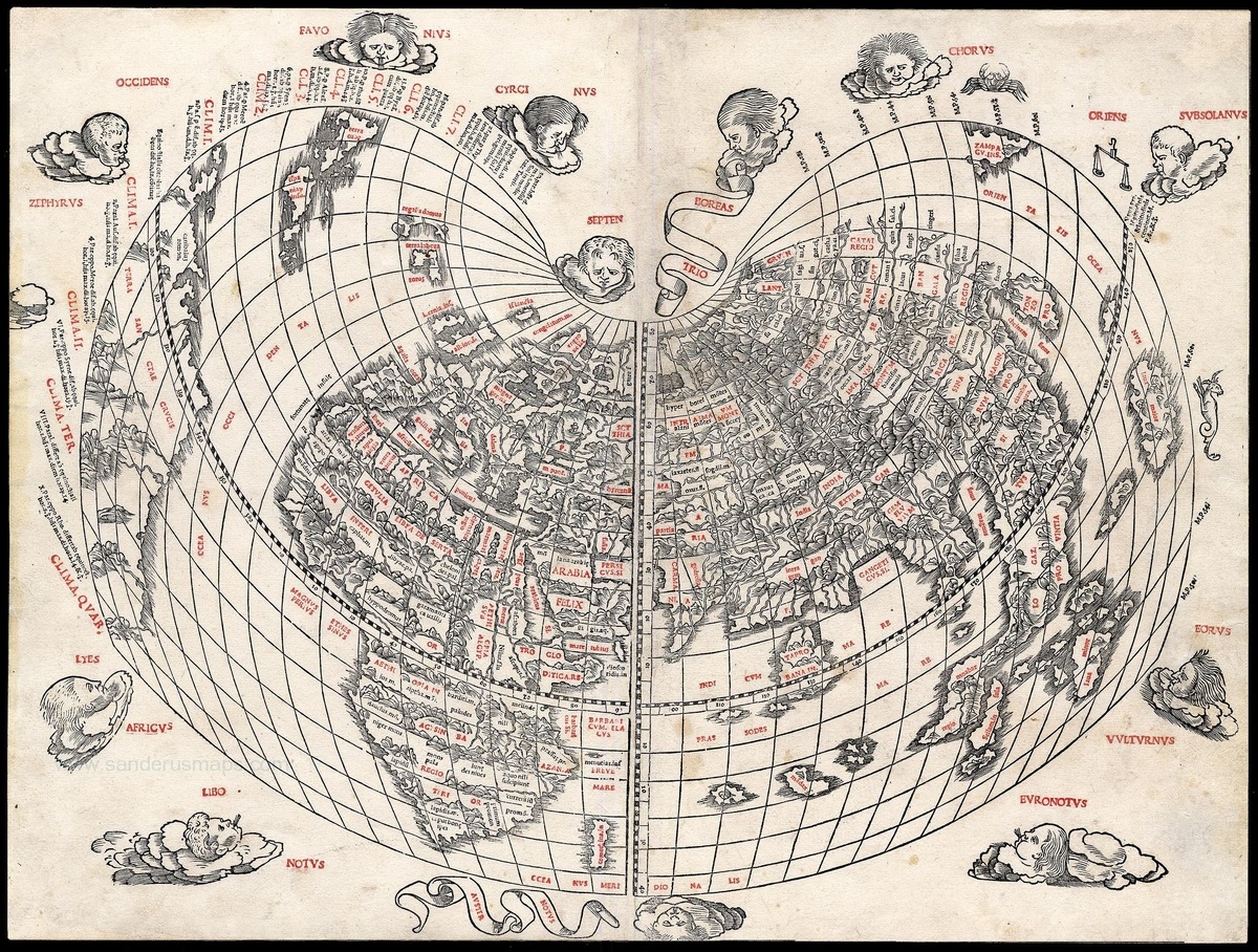 Карта мира Бернара Сильвануса, выполненная в проекции Бонне. 1511 год. Источник