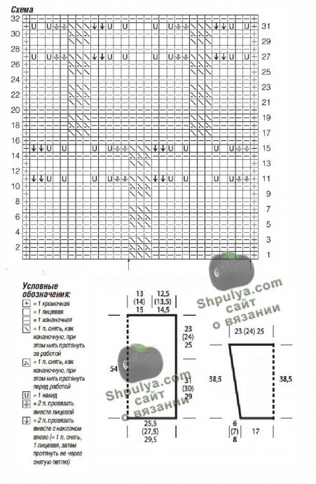Выкройка и схема вязания пуловера