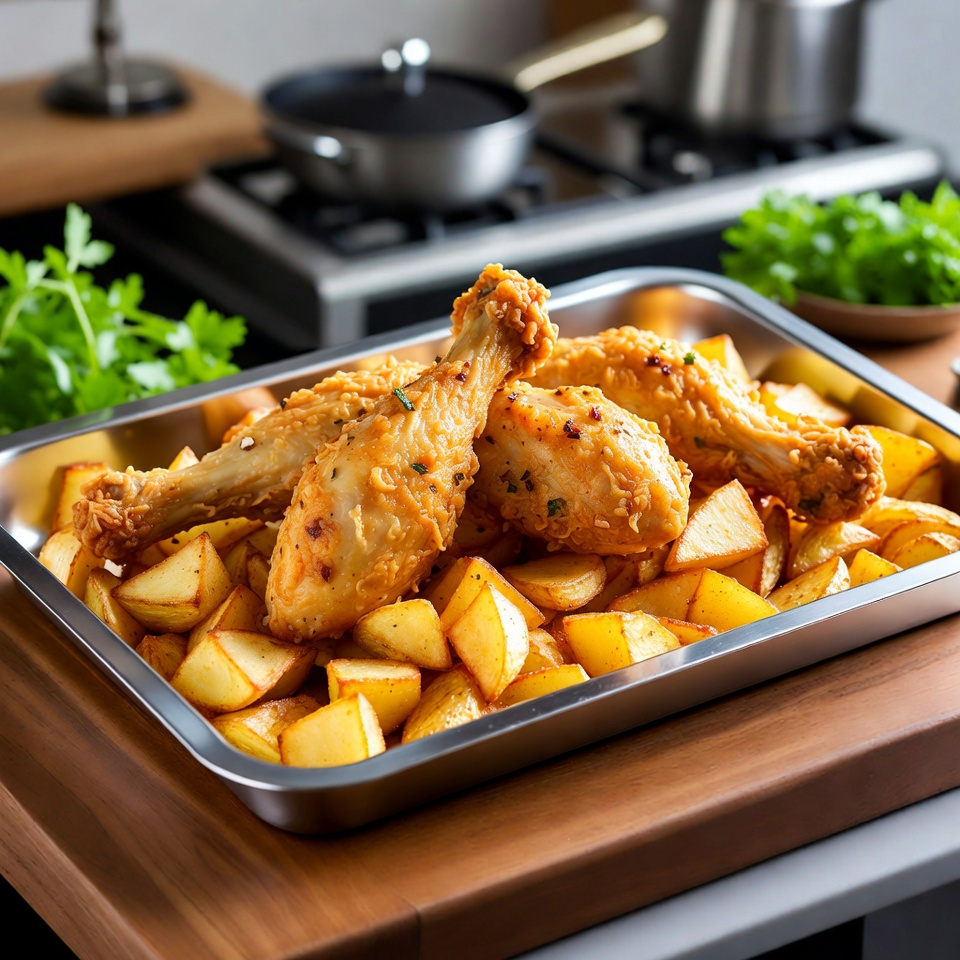 Семейный ужин с курицей и картофелем на одном противне — просто, вкусно и уютно.