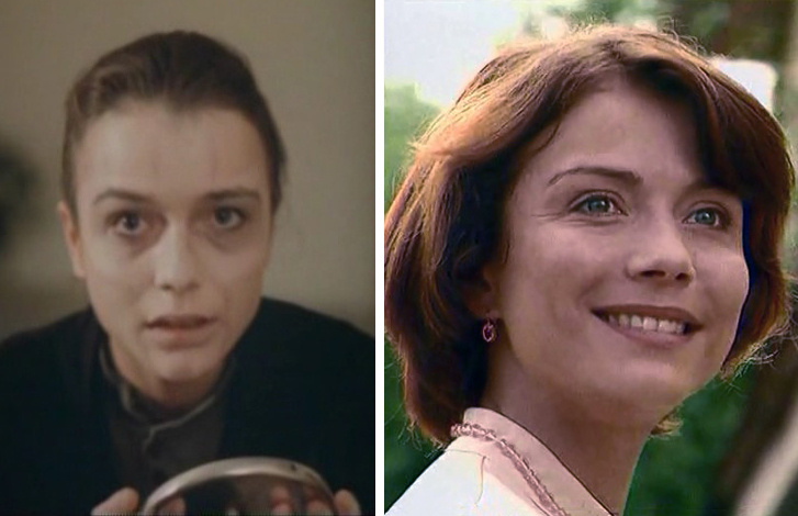 Екатерина Семенова. Слева в фильме "Грешница в маске", 1993 год. Справа в сериале "Две судьбы", 2002 год
