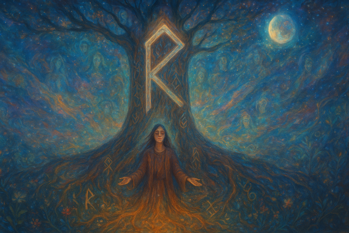 Священное Древо Рода с рунами Эйваз и Отила: сила предков, родовое древо, гадание на рунах и послание Рода тому, кто готов услышать свой путь и принять поддержку духов предков.