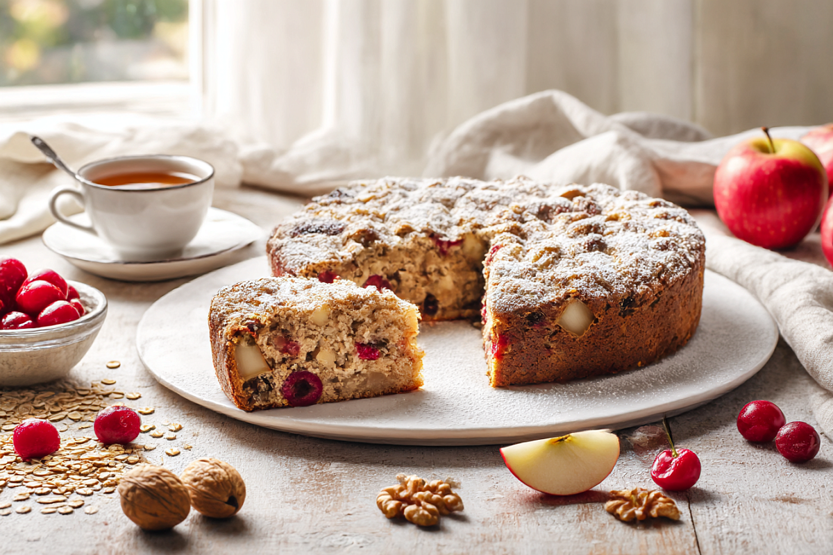    Овсяные хлопья в выпечке дают тот самый уютный аромат «печёной овсянки» и делают пирог сытным даже без муки.