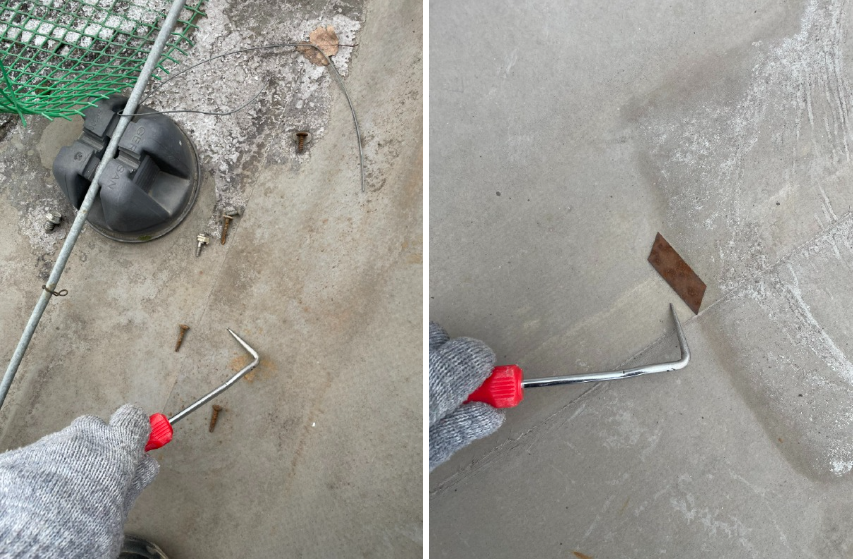 Полимерная мембрана — материал прочный, но не вечный. За 17 лет на ней появились разрезы, проколы, разрывы. Иду по кровле и отмечаю каждое повреждение.