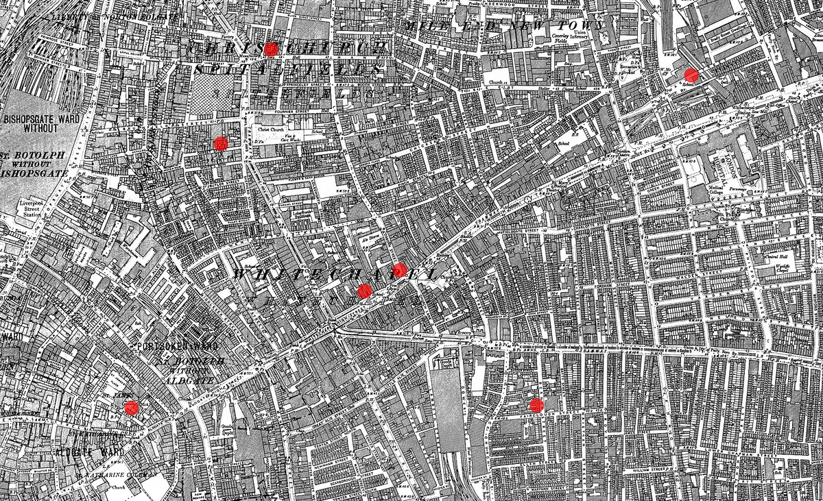 Streetmap showing the locations of the murders