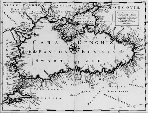Карта Черного моря, составленная Н. Витсеном в 1697 году. Сайт «Восточная литература. Средневековые исторические источники Востока и Запада» https://www.vostlit.narod.ru/Texts/Vitsen_JPG/2_tom/p0087.JPG