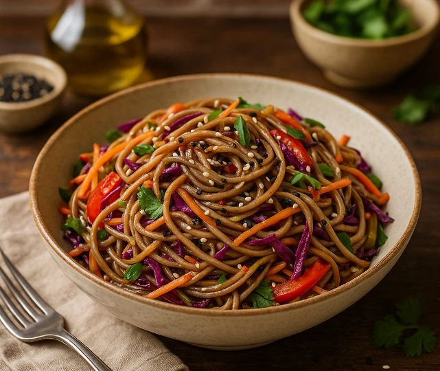 Салат из лапши соба с овощами