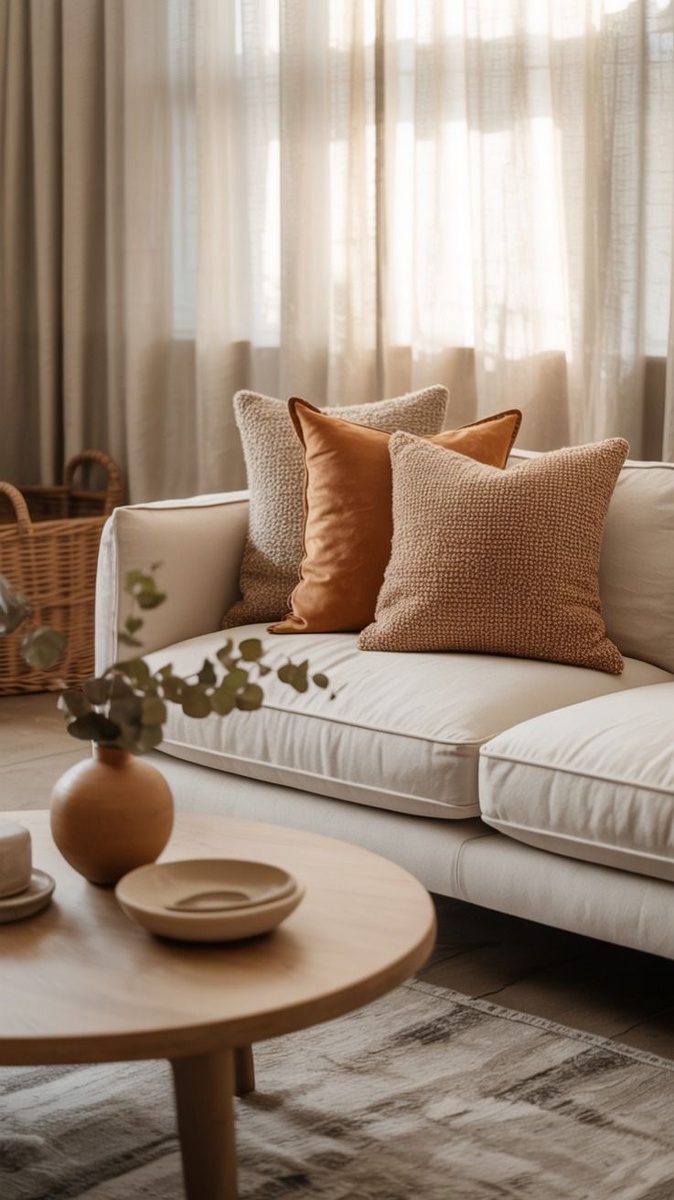 Тёплая палитра «осень весь год»: тауповые стены, дерево и терракота вместо стерильного серо-бежевого