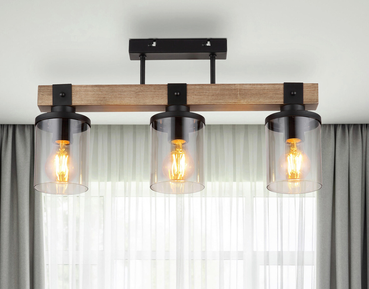 Потолочный светильник из дерева и дымчатым освещением