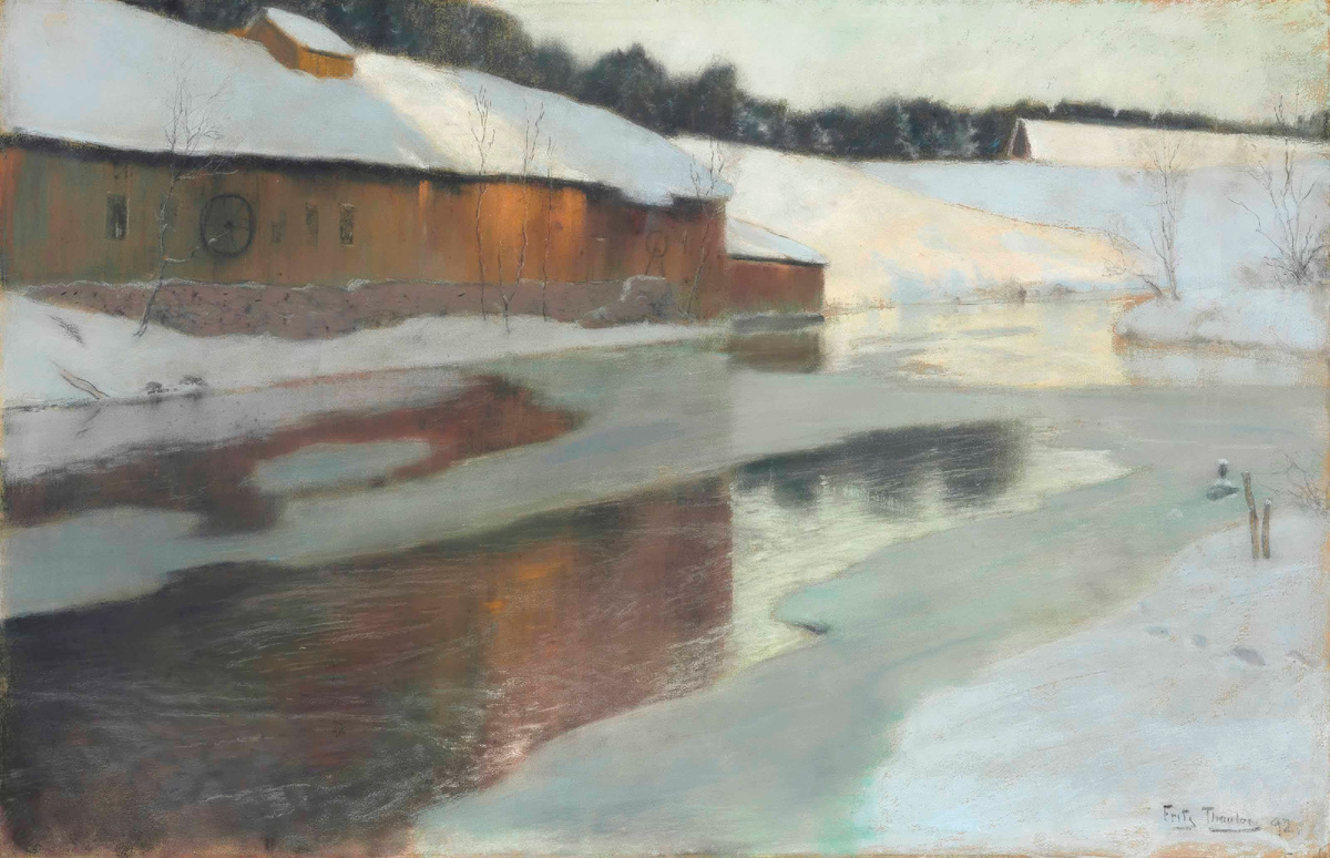 «Здание Завода Рядом с Замёрзшей Рекой»