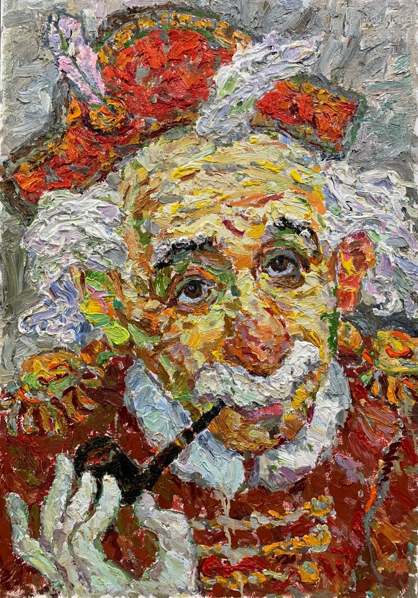 Полина Горецкая "Эйнштейн в костюме Щелкунчика" 2025 картон, масло 100х70