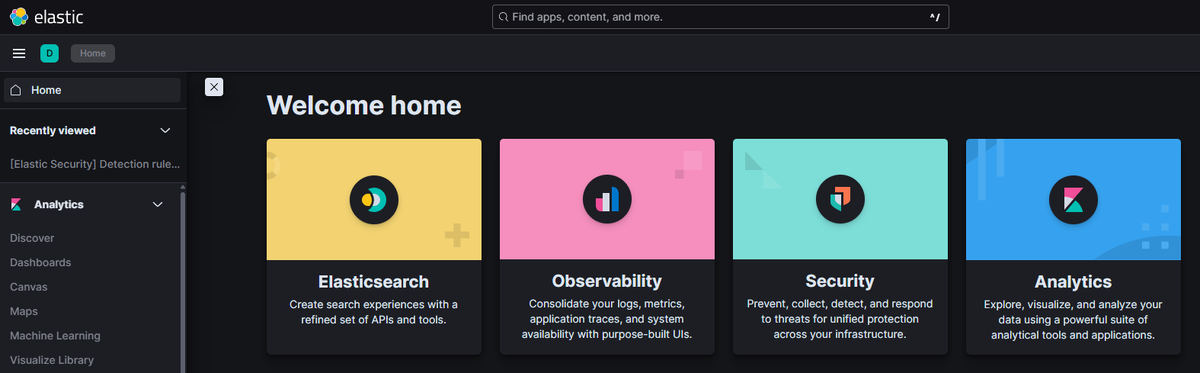 Главный экран Kibana
