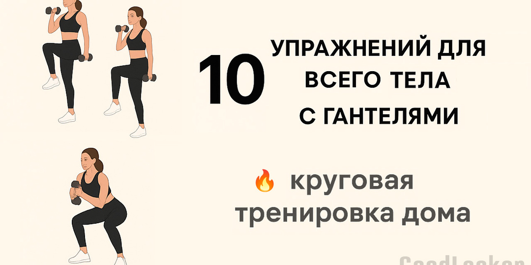 10 упражнений дома: круговая тренировка с гантелями🔥