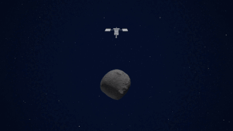 
Анимация, иллюстрирующая выстрел и последующий отбор проб из кратера.