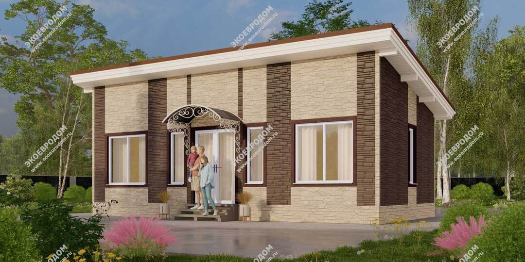 Практичный дачный дом: кухня‑гостиная, 2 спальни и кладовая