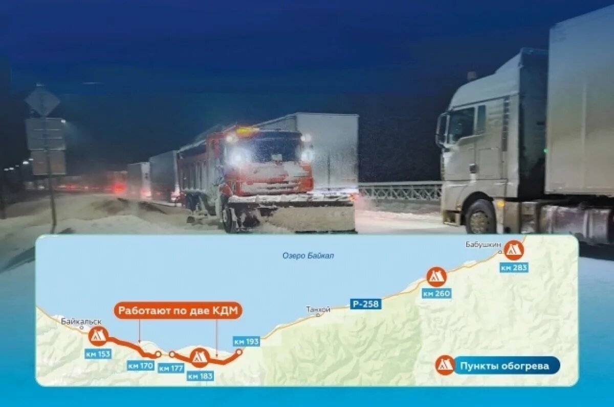    На трассе Р-258 «Байкал» третий день наблюдается пробка более 40 километров