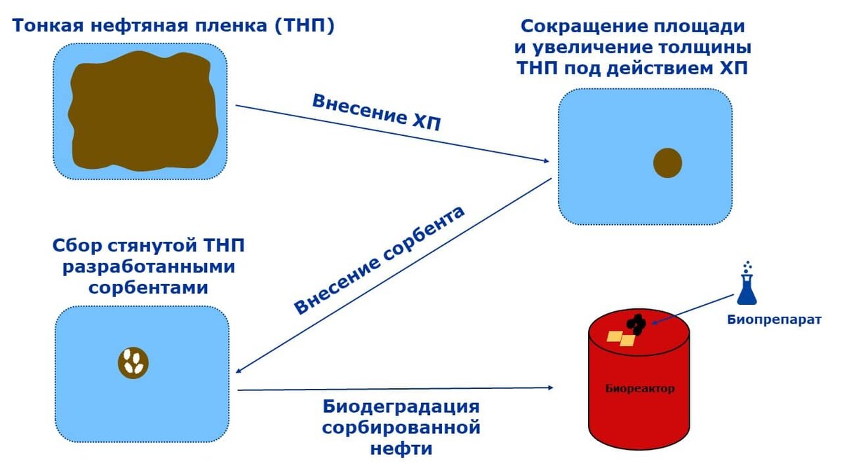    Схема нового подхода для ликвидации разливов нефти / © Пресс-служба Губкинского университета