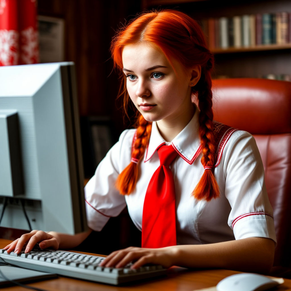 Советская девочка за компом