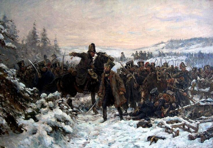 Papendrecht, Jan Hoynck Van (b,1858)- Berezina, Nov. 1812. Ссылка: https://ru.pinterest.com/pin/521291725647503737/ Сражение на Березине — общее название боёв 14 (26)—17 (29) ноября 1812 года между французскими корпусами и русскими армиями Чичагова и Витгенштейна на обоих берегах реки Березины (ныне дер. Студёнка, Пригородный сельсовет, Борисовский район, Минская область, Республика Беларусь) во время переправы Наполеона в ходе Отечественной войны 1812 года. Оставило сильный отпечаток в общественном сознании французов, до сих пор употребляющих слово «Березина» (фр. Bérézina или bérézina) как метафору полного провала или катастрофы[2]. Ссылка: https://ru.wikipedia.org/wiki/Сражение_на_Березине Астраханский гренадерский полк под командовванием майора Татаринова после боя у деревни Уши 19 ноября (1 декабря по новому стилю) 1812 года, на следующий день, 20 ноября (2 декабря по новому стилю), принял участие в бою у местечка Зембин: "20 ноября 1812 года. Среда. Выступление в 8 часов пополуночи из Жуковцов, марш параллельно дороге от Борисова на Минск, переход в Володуты (26 верст); в деле при местечке Зембине; награждены знаками отличия военного ордена: 1 фельдфебель, 1 унтер-офицер и 8 рядовых; главная квартира перенесена из Уши в деревню Раваничи (Раваницы, Рованцы, Равеница)". Ссылка: https://ya.ru/archive/catalog/4258e53b-4a73-489c-90ec-cf2b2f7c8a56/1868