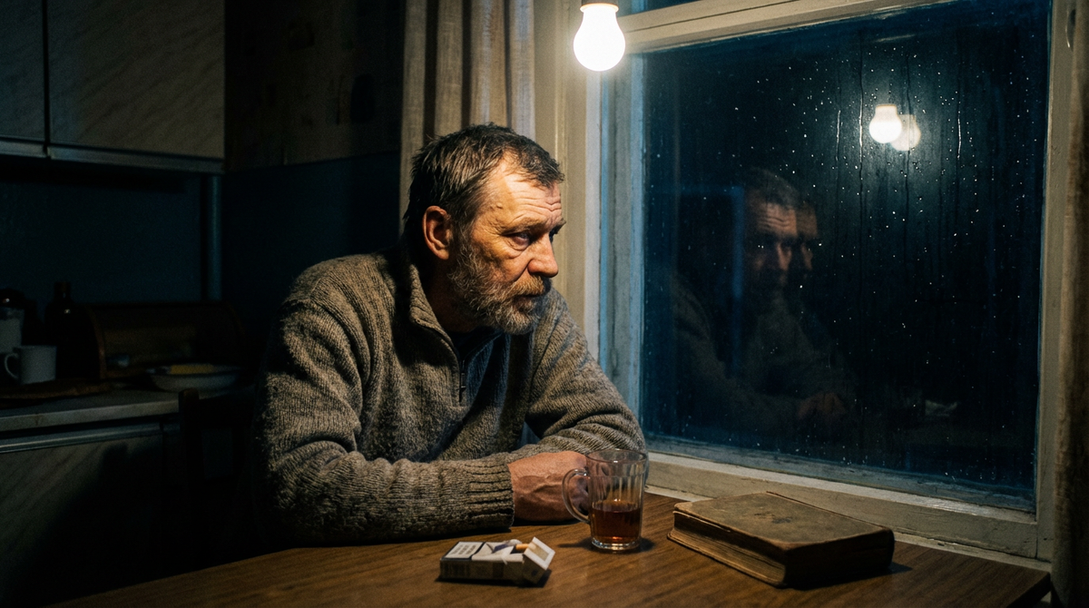 Мужчина за 45 у чёрного окна кухни ночью: конец сказок, разбор полётов и осознание, что второго дубля не будет.