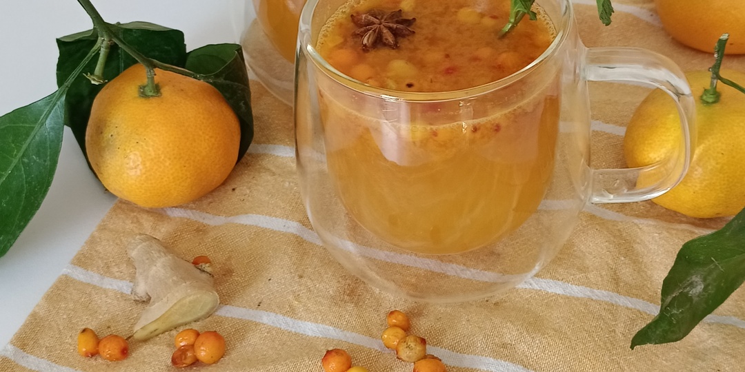 Чай с облепихой, апельсином и имбирём